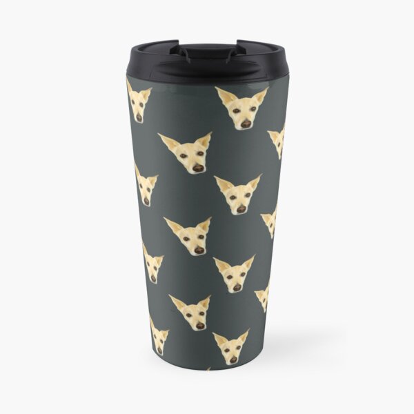 Cute White Dog Faces - Pop Art Pattern on Sage Green Palette Travel Mug