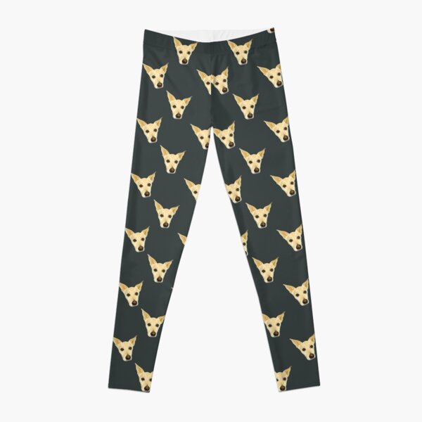 Cute White Dog Faces - Pop Art Pattern on Sage Green Palette Leggings