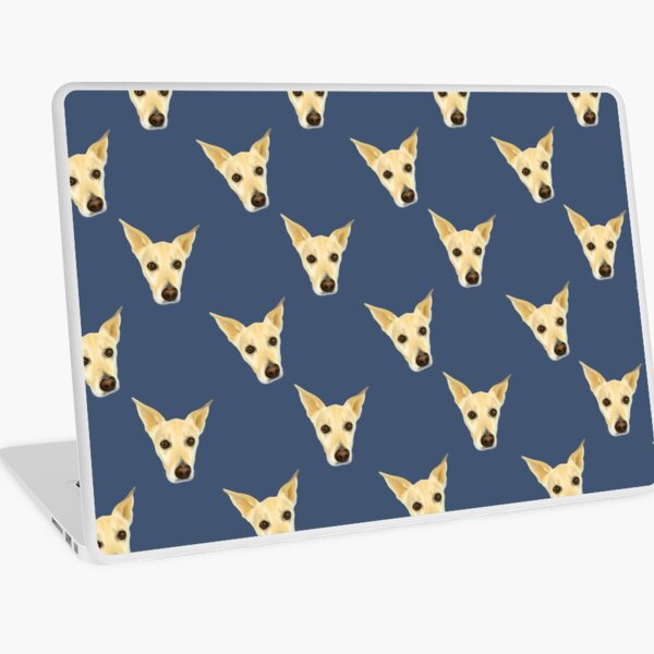 Cute White Dog Faces - Pop Art Pattern on Sartre Blue Palette Laptop Skin