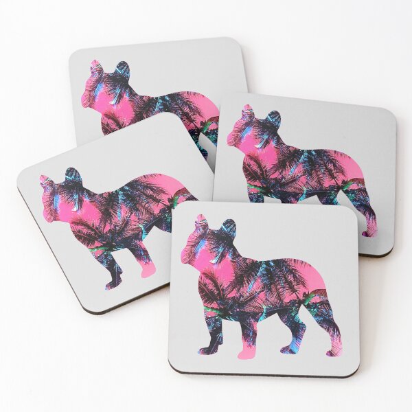 Item preview, Frenchie Pink Palm Trees, Frenchie Mom, French Bulldog Palms, Retro designed and sold by FunShirtDesigns.