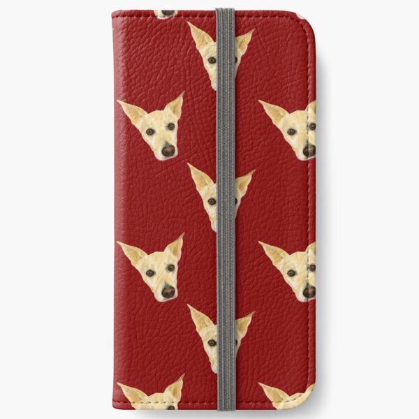 Cute White Dog Faces - Pop Art Pattern on Red Palette iPhone Wallet