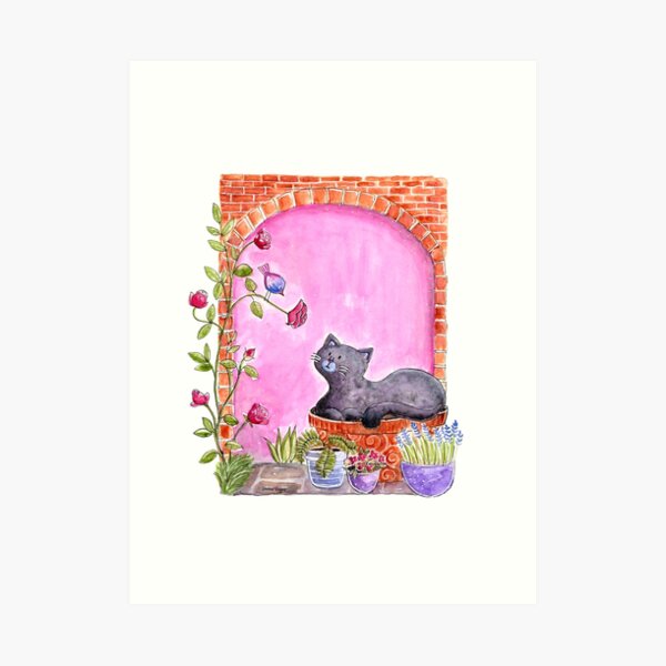 Cat and Bird Art Print