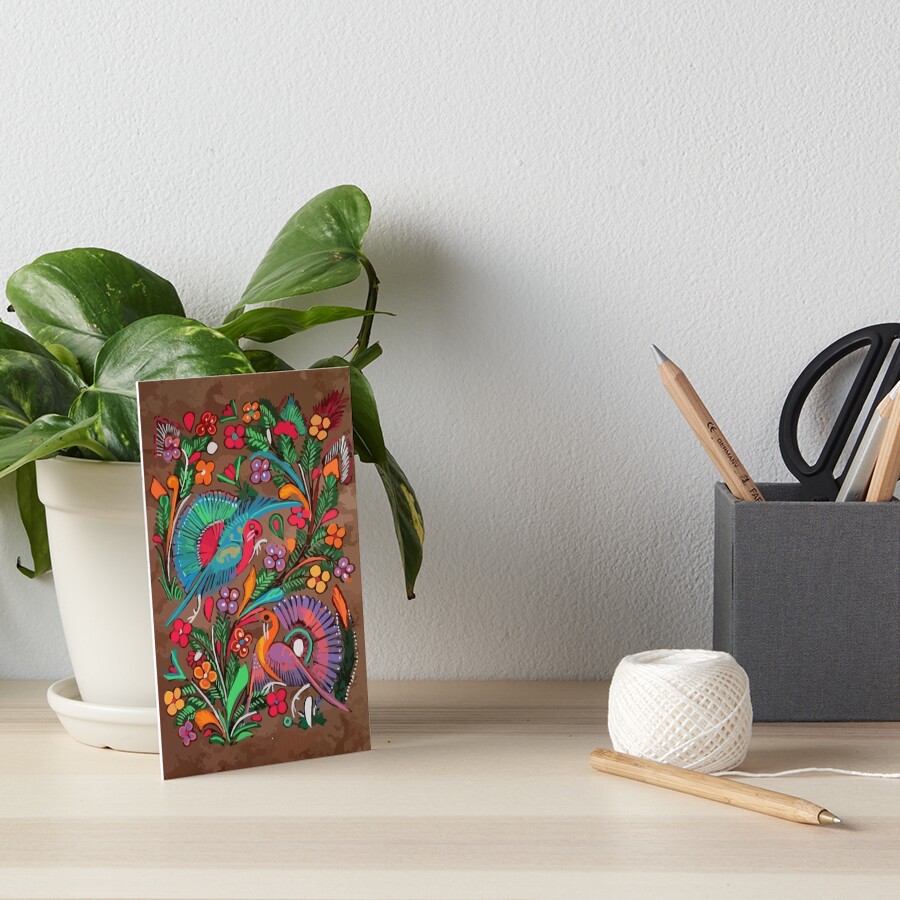 Amate bark painting maximalist birds colorful mexican folk art decoration | Art Print