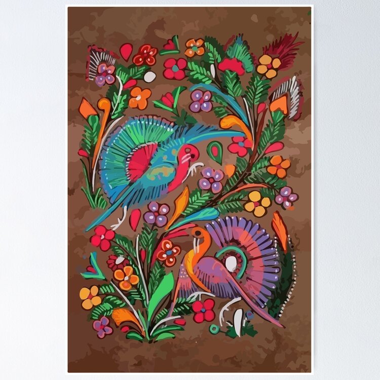 Amate BIRD bark painting mexican folk art hand painted vibrant decoration Art Print