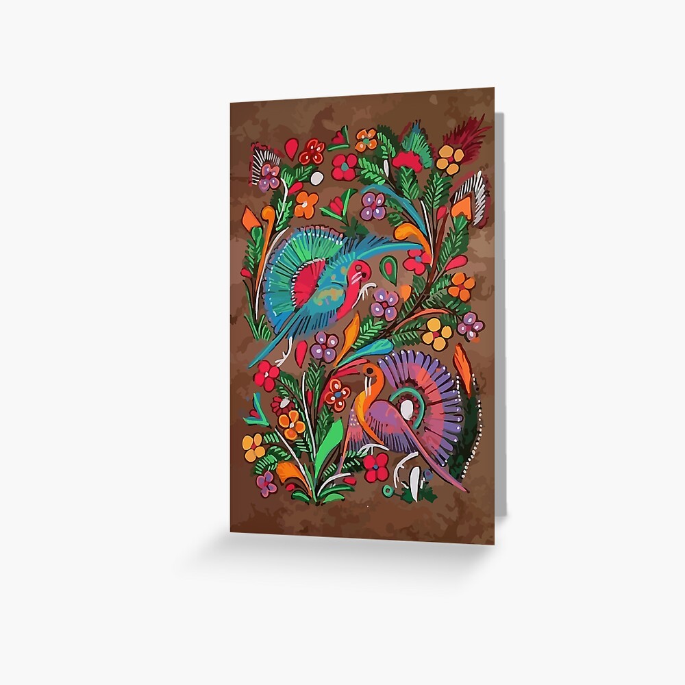 Amate bark painting maximalist birds colorful mexican folk art decoration | Art Print
