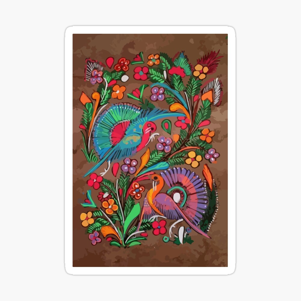 Amate BIRD bark painting mexican folk art hand painted vibrant decoration Art Print