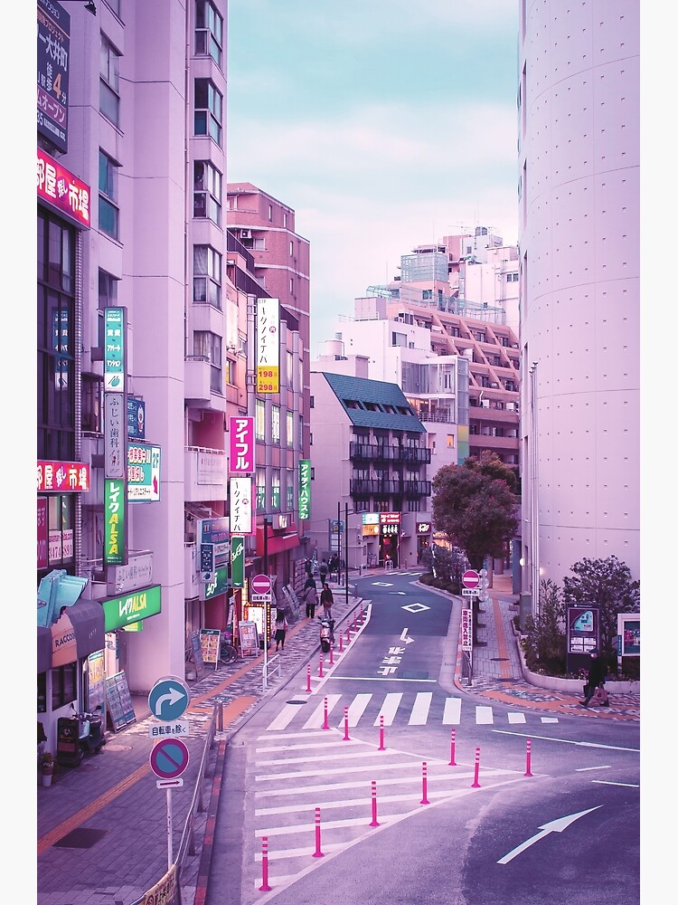 Discover Pink City Pop Aesthetic Tokyo Japan Poster Vaporwave lofi moody vibe Premium Matte Vertical Poster