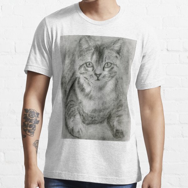 Realistic Cat Drawing Art - Black and White Cat (gift for cat lovers) Essential T-Shirt