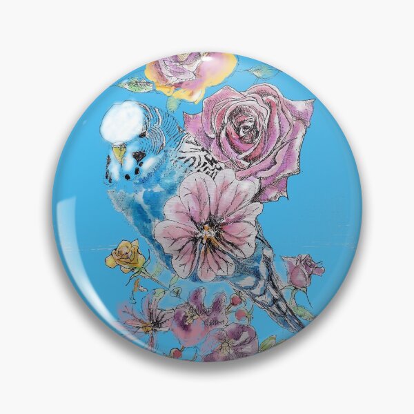 Item preview, Blue Budgie and Rose Watercolor Painting on Blue designed and sold by Sarah  Rajkotwala.
