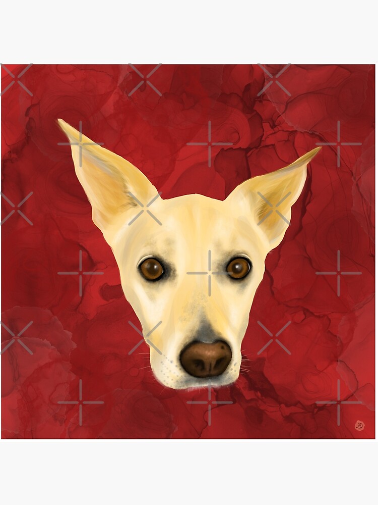 White Dog Portrait on Red Artistic Background Art Board Print