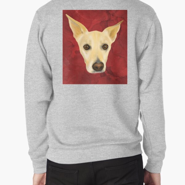 White Dog Portrait on Red Artistic Background Pullover Sweatshirt