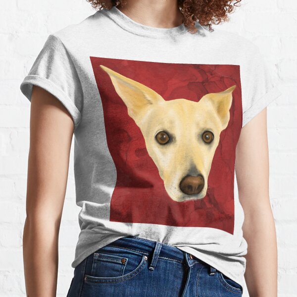 White Dog Portrait on Red Artistic Background Classic T-Shirt
