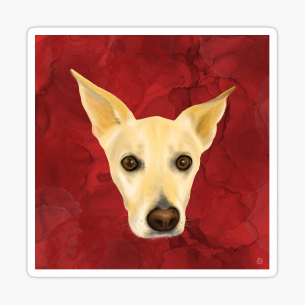 White Dog Portrait on Red Artistic Background Sticker