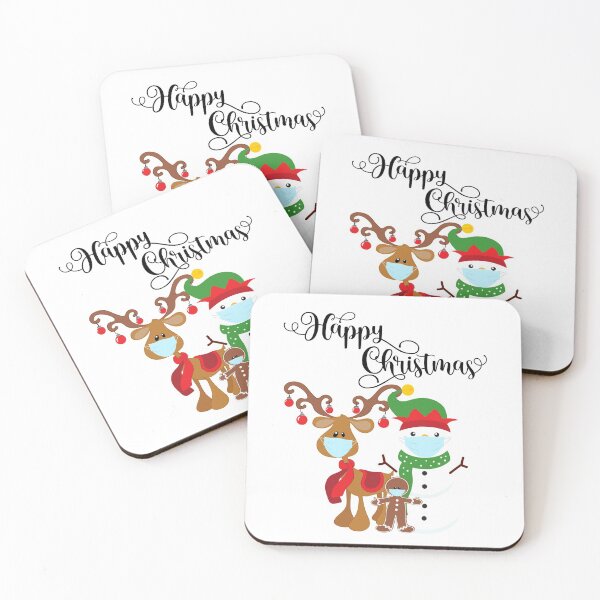 Happy Christmas 2020 Reindeer Snowman Coasters (Set of 4)