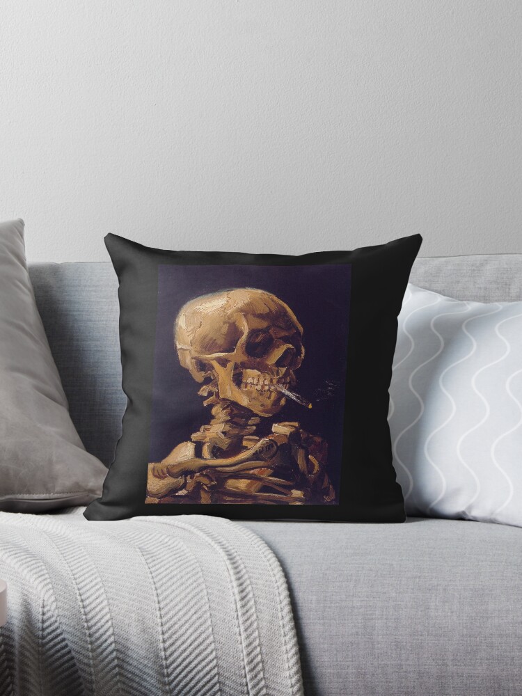 Throw Pillow, Vincent Van Gogh's 'Skull with a Burning Cigarette'  designed and sold by Classic Visions  Gallery