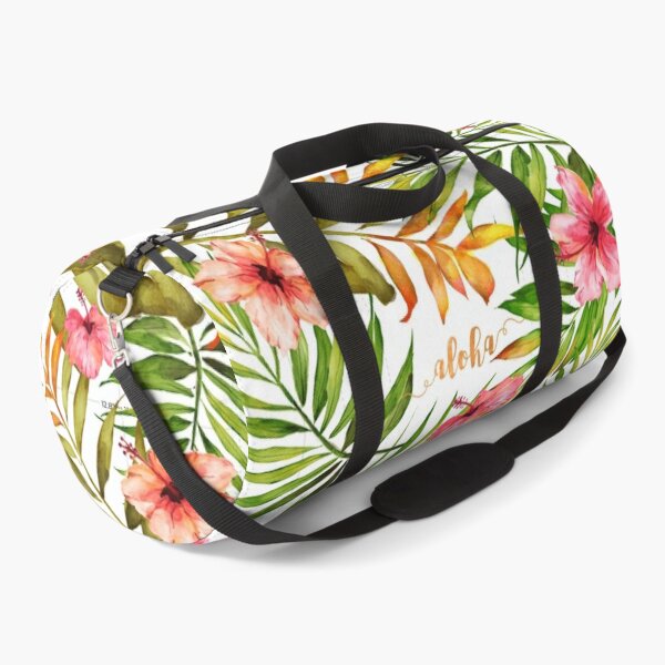 Aloha Tropical Hawaiian Floral Watercolor Duffle Bag