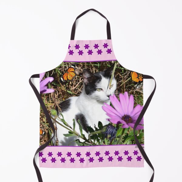 Item preview, ESSIE FLEURIE 2 pussy cat black white daisies purple summer nature flowers animal photo designed and sold by dragonemma.