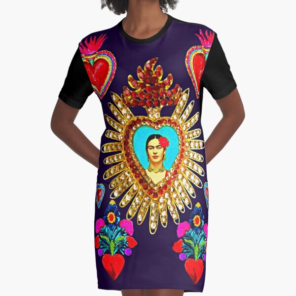 Sanctuaire mexicain Frida Tin Hearts Robe t-shirt