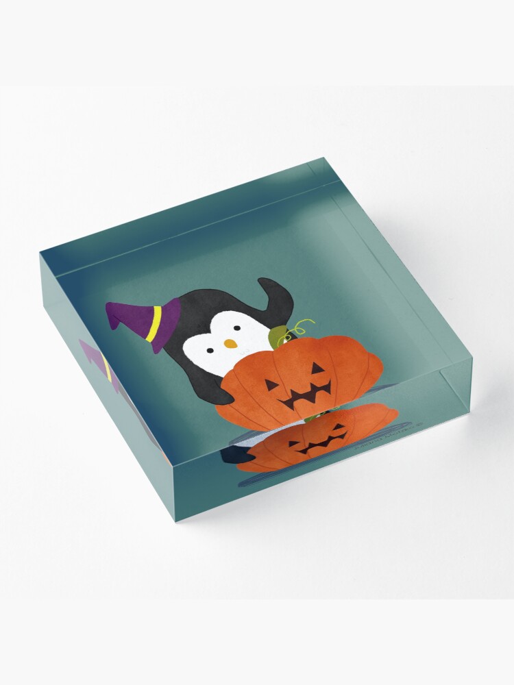 Alternate view of Penguin with Halloween Pumpkin Acrylic Block