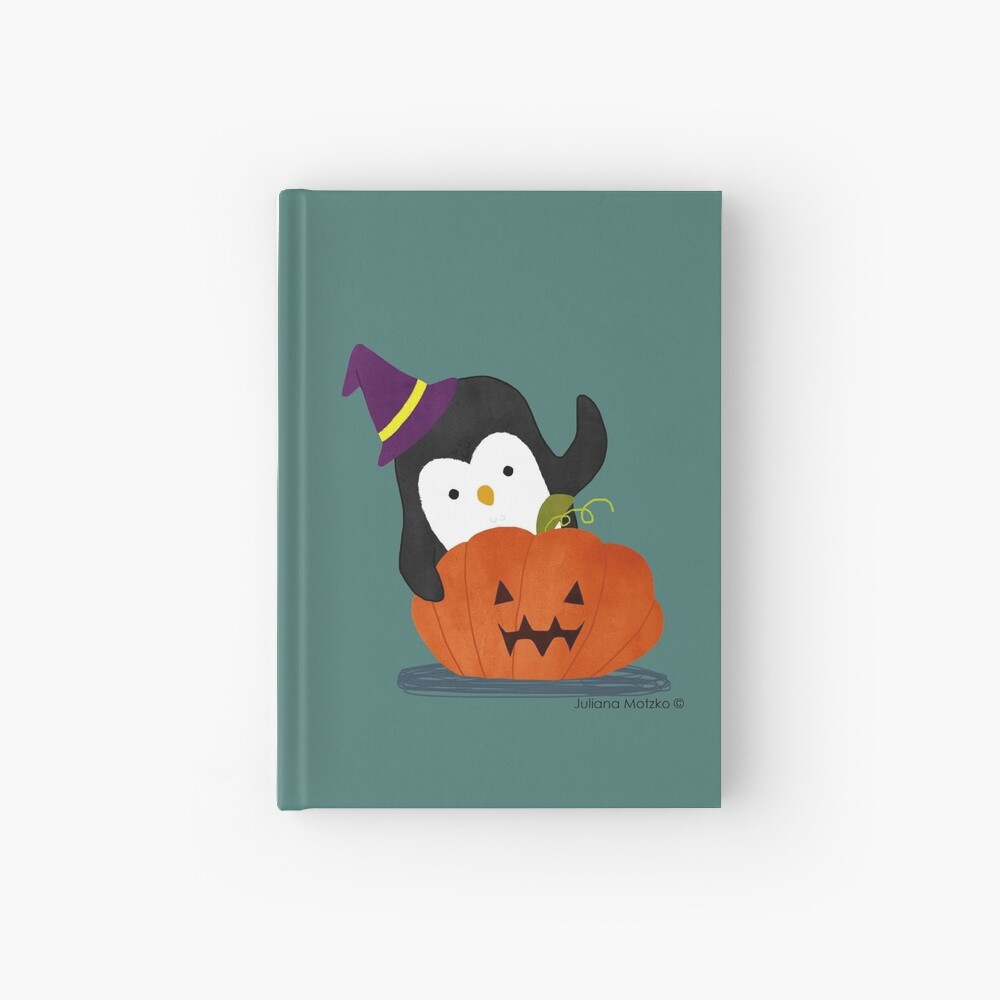Penguin with Halloween Pumpkin Hardcover Journal