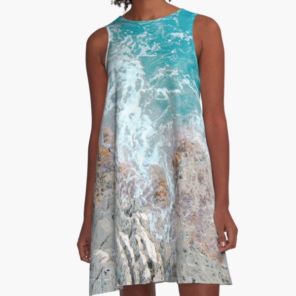 Mediterranean Ocean Side Cliffs A-Line Dress