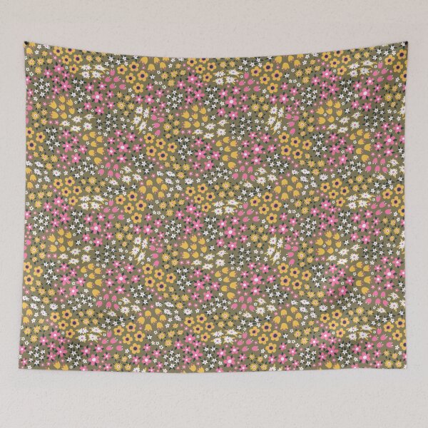 Item preview, Retro Ditsy Floral in Mustard & Pink designed and sold by BexMorleyArt.