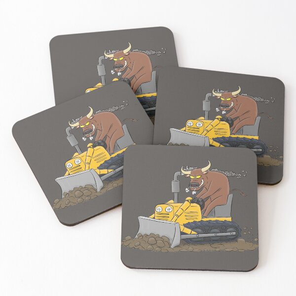 Item preview, Funny bull driving bulldozer cartoon designed and sold by FrogFactory.