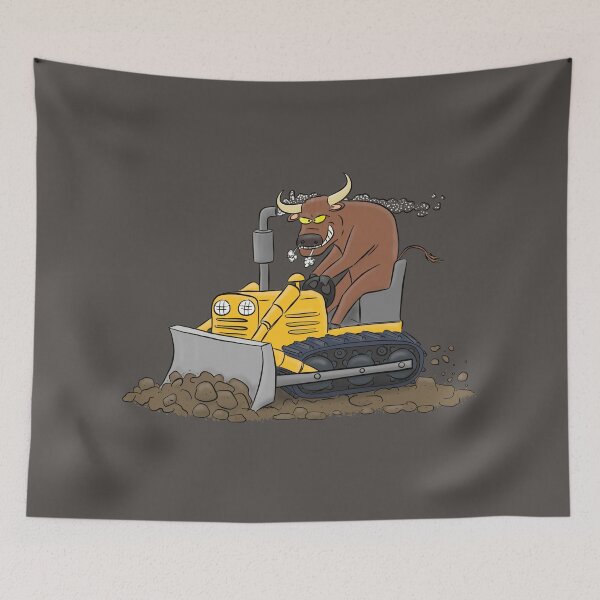Item preview, Funny bull driving bulldozer cartoon designed and sold by FrogFactory.