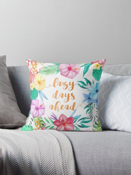 Pink Floral Watercolor Pattern - Lazy Days Ahead Throw Pillow