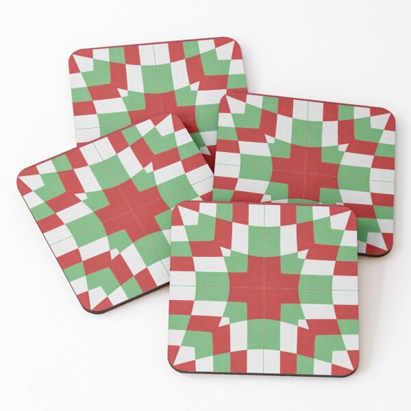 Item preview, Abstract Retro Vintage Christmas Pattern Mosaic Green Red White with Red Border designed and sold by ShajenDesigns.