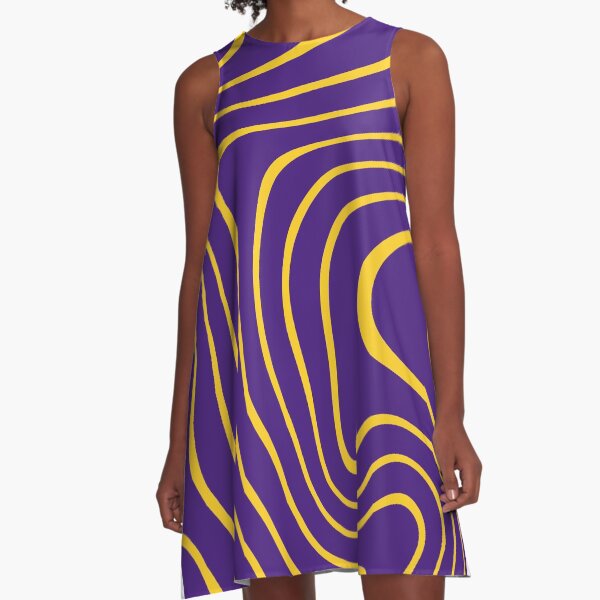 Purple and Gold Tailgate Swag Wavy A Line Dress for Sale by OLMontana