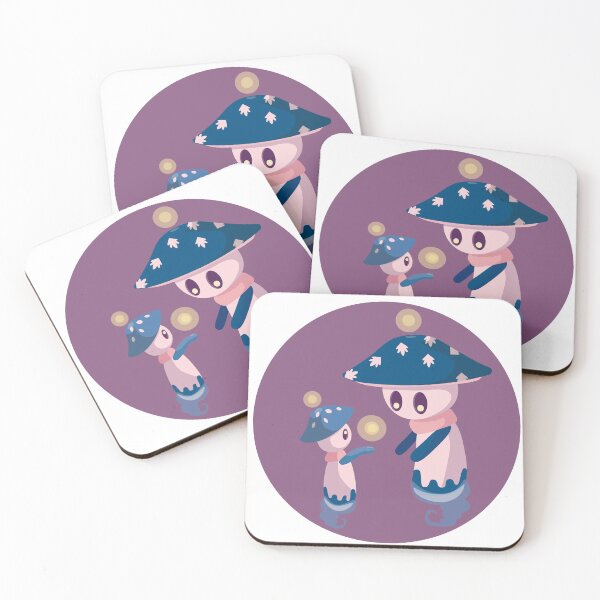 Item preview, Cute little spirit mushrooms on purple background designed and sold by Albamarina.