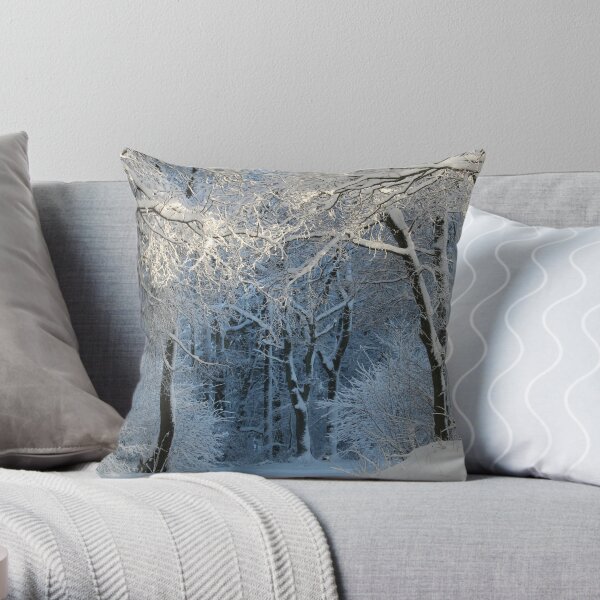Snowy Winter Woodland Scene Throw Pillow