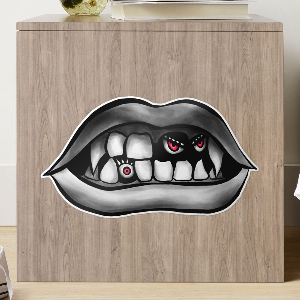 Big Mouth Vampire Fangs Evil Monsters Funny Gothic Sticker for Sale by  Boriana Giormova