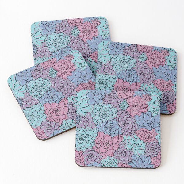 Item preview, Blue and Pink Echeveria Succulents Line Art Pattern designed and sold by marta-maria.