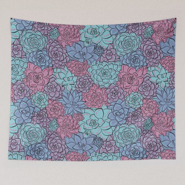 Item preview, Blue and Pink Echeveria Succulents Line Art Pattern designed and sold by marta-maria.