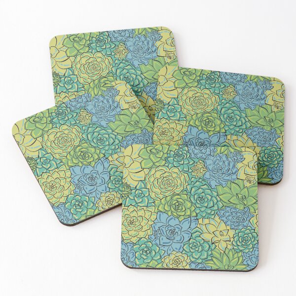 Item preview, Green and Blue Echeveria Succulents Line Art Pattern designed and sold by marta-maria.