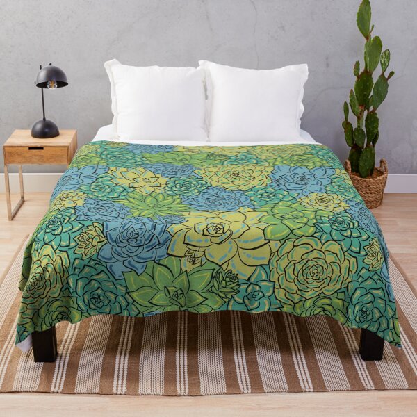 Item preview, Green and Blue Echeveria Succulents Line Art Pattern designed and sold by marta-maria.