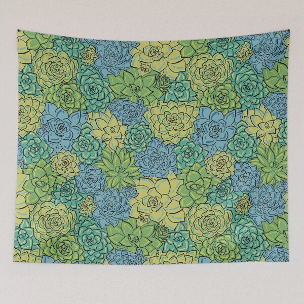 Item preview, Green and Blue Echeveria Succulents Line Art Pattern designed and sold by marta-maria.