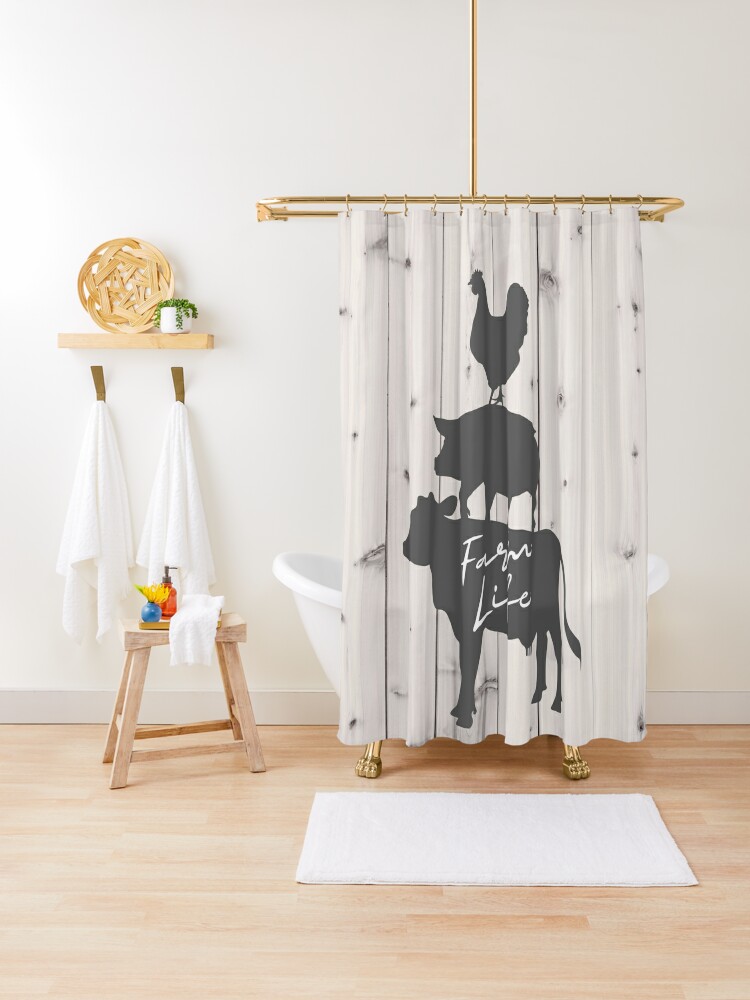 Retro Rustic Board Animal Flower Farmhouse Shower Curtain Set for