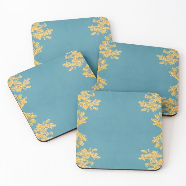 Item preview, Mustard and Gold Leaves on Teal Blue designed and sold by Brooke T Ryan Photographic Art.