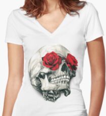 Rose Eye Skull Fitted V-Neck T-Shirt