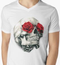Camiseta para hombre de cuello en v Rose Eye Skull