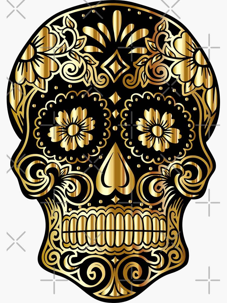 "Gold Sugar Skull" Sticker for Sale by Quetzalita Redbubble
