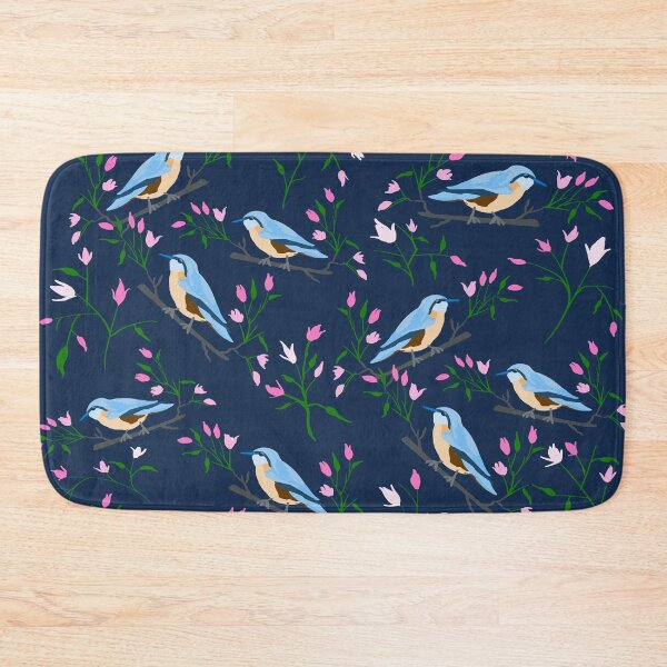 Item preview, Blue Spring Birds with Pink Flowers in a Dark Blue Night Sky Background designed and sold by Susaans-Art.