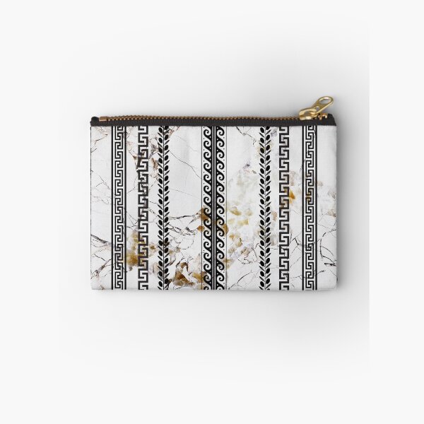Item preview, Black Greek Key Striped Pattern on White Gold Marble designed and sold by Yiorgos Designs.