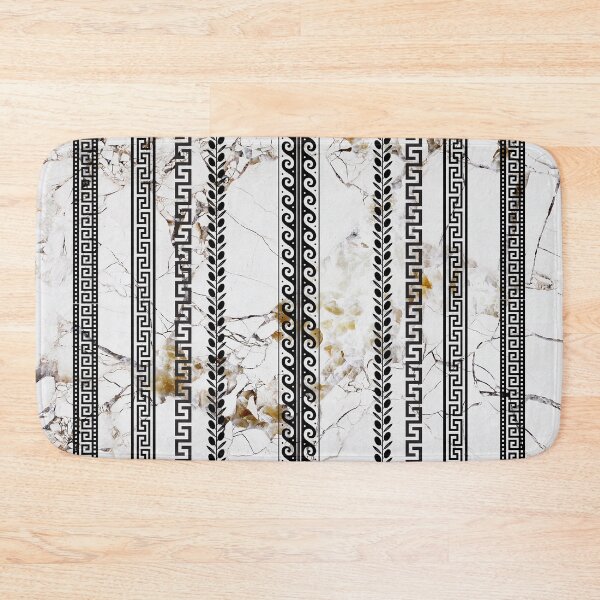 Item preview, Black Greek Key Striped Pattern on White Gold Marble designed and sold by Yiorgos Designs.