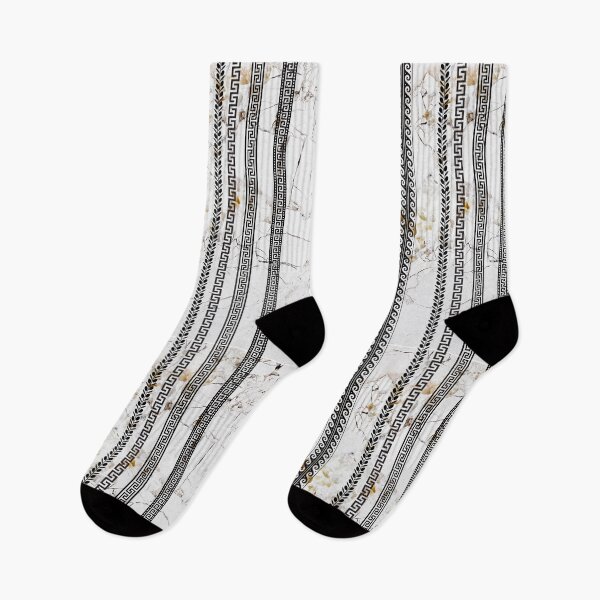 Item preview, Black Greek Key Striped Pattern on White Gold Marble designed and sold by Yiorgos Designs.