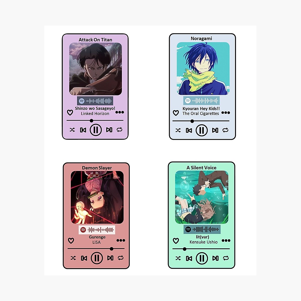 spotify anime songs sticker pack photographic print by animeultima redbubble