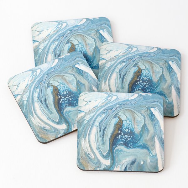 Item preview, Icy Depths Modern Abstract Swirls in Turquoise, White and Gold designed and sold by InalterataArt.